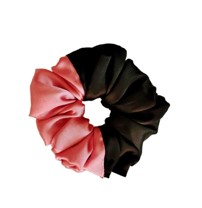 Picture of Black  & Dark Coral Dual-Tone Satin Scrunchies for Women & Girl