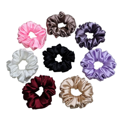 Picture of Stylish Satin Scrunchies Combo – Premium Silk Satin | 8 & 12 Pieces Multicolor Set for Women & Girls