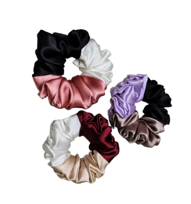 Picture of Stylish Triple -Tone Satin Scrunchies Combo  | 3 Pieces Multicolor Set for Women & Girls -Medium size