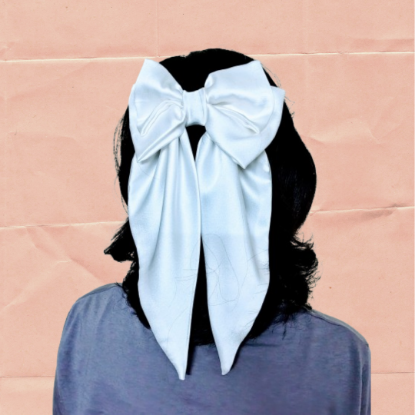 Picture of White Satin Long Tail Hair Bow – Elegant Gift for Women & Girls