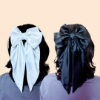 Picture of Black and White Satin Long Tail Hair Bow – Elegant Gift for Women & Girls, set of 2