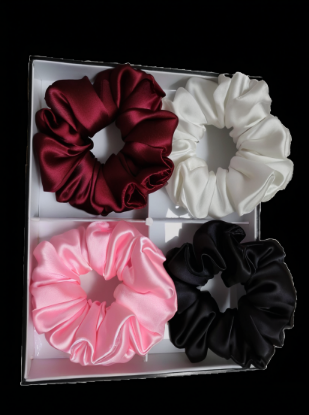 Picture of Stylish Satin Scrunchies Combo – Premium Silk Satin | 4 Pieces Multicolor Set for Women & Girls