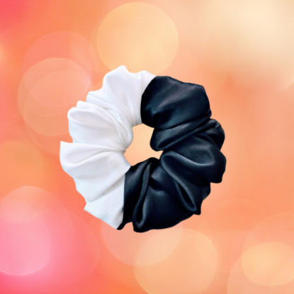 Picture of Black & White Dual-Tone Satin Scrunchies for Women & Girl