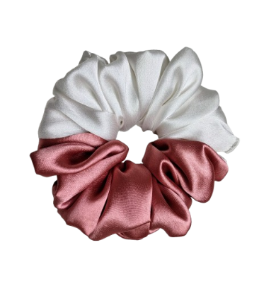 Picture of White & Dark Coral Dual-Tone Satin Scrunchies for Women & Girl