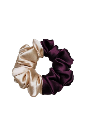 Picture of Rosewood & Pale Brown Dual-Tone Satin Scrunchies for Women & Girl