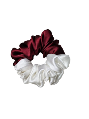 Picture of White & Deep Marron Dual-Tone Satin Scrunchies for Women & Girl