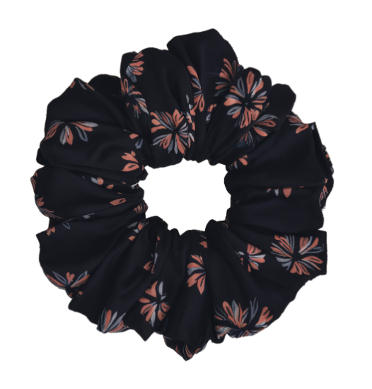 Picture of Flowers on Black | Printed Scrunchies | Pack of 1