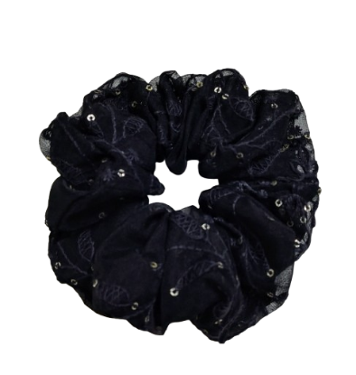 Picture of Black Beauty Organza Scrunchies | Medium Size | Elegant & Stylish Hair Accessory