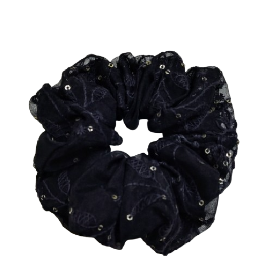 Picture of Black Beauty Organza Scrunchies | Medium Size | Elegant & Stylish Hair Accessory