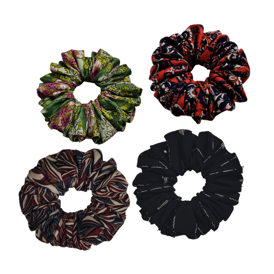 Picture of Floral with Black Beauty Combo Printed Scrunchies | Size Medium | Pack of 4