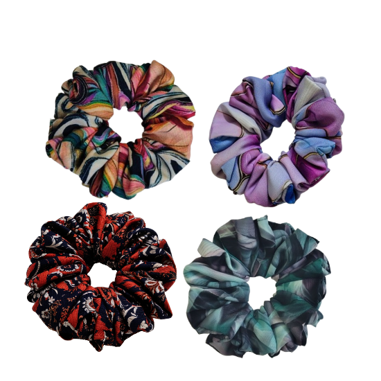 Picture of Ever Green Combo Printed Scrunchies | Size Medium | Pack of 4